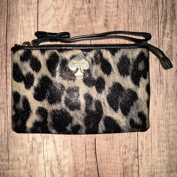 Kate Spade Leopard Wristlet Animal Print Y2K Glam Small Zip Pouch Bag - Picture 1 of 9